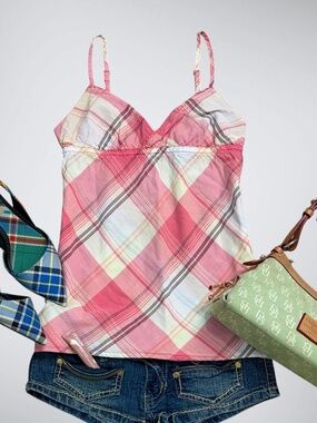 VTG 2000s Urban Heritage Pink Plaid Cami Top | Y2K McBling Bimbo Preppy Indie Sl